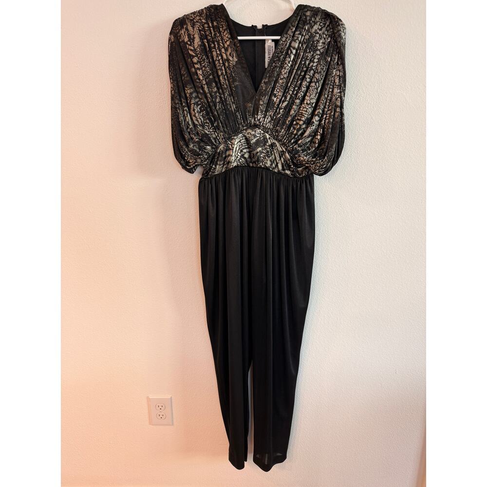 Susan Roselli for ZuZack Black Draped Metallic Jumpsuit